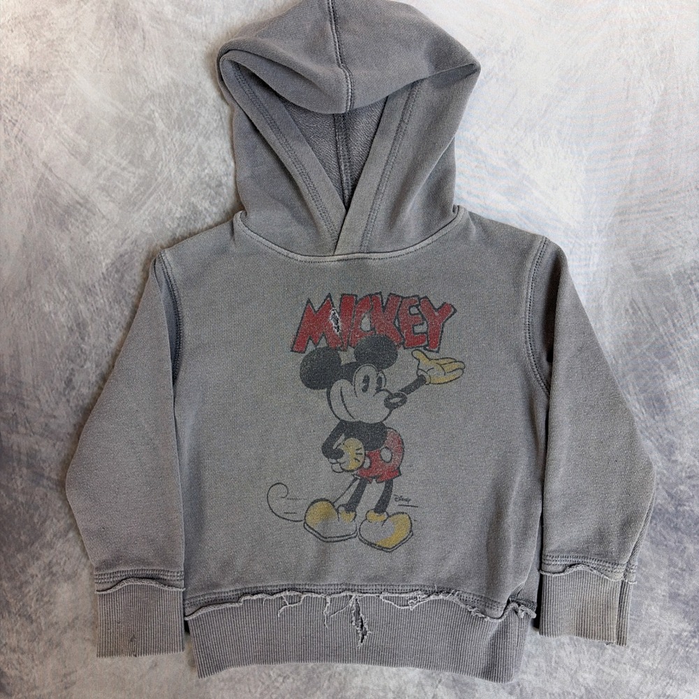 Junk Food Mickey Mouse Hoodie Unisex 12M Grey Distressed Graphic Pullover